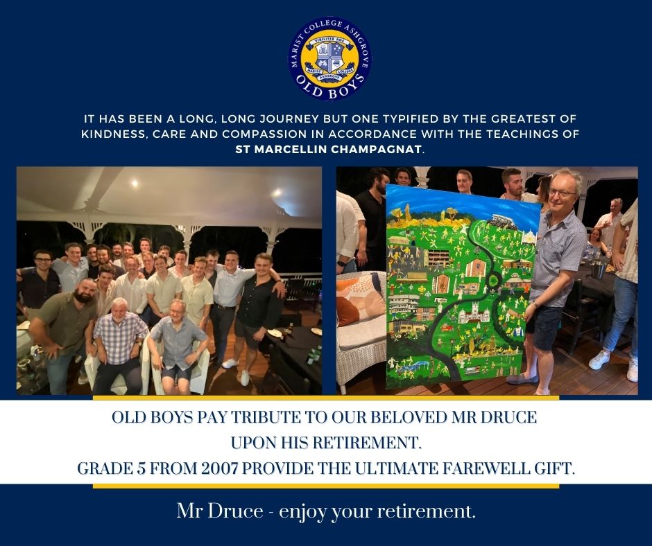 You are currently viewing Old Boys Pay Tribute To Our Beloved Mr Druce Upon His Retirement. Grade 5 From 2007 Provide The Ultimate Farewell Gift.